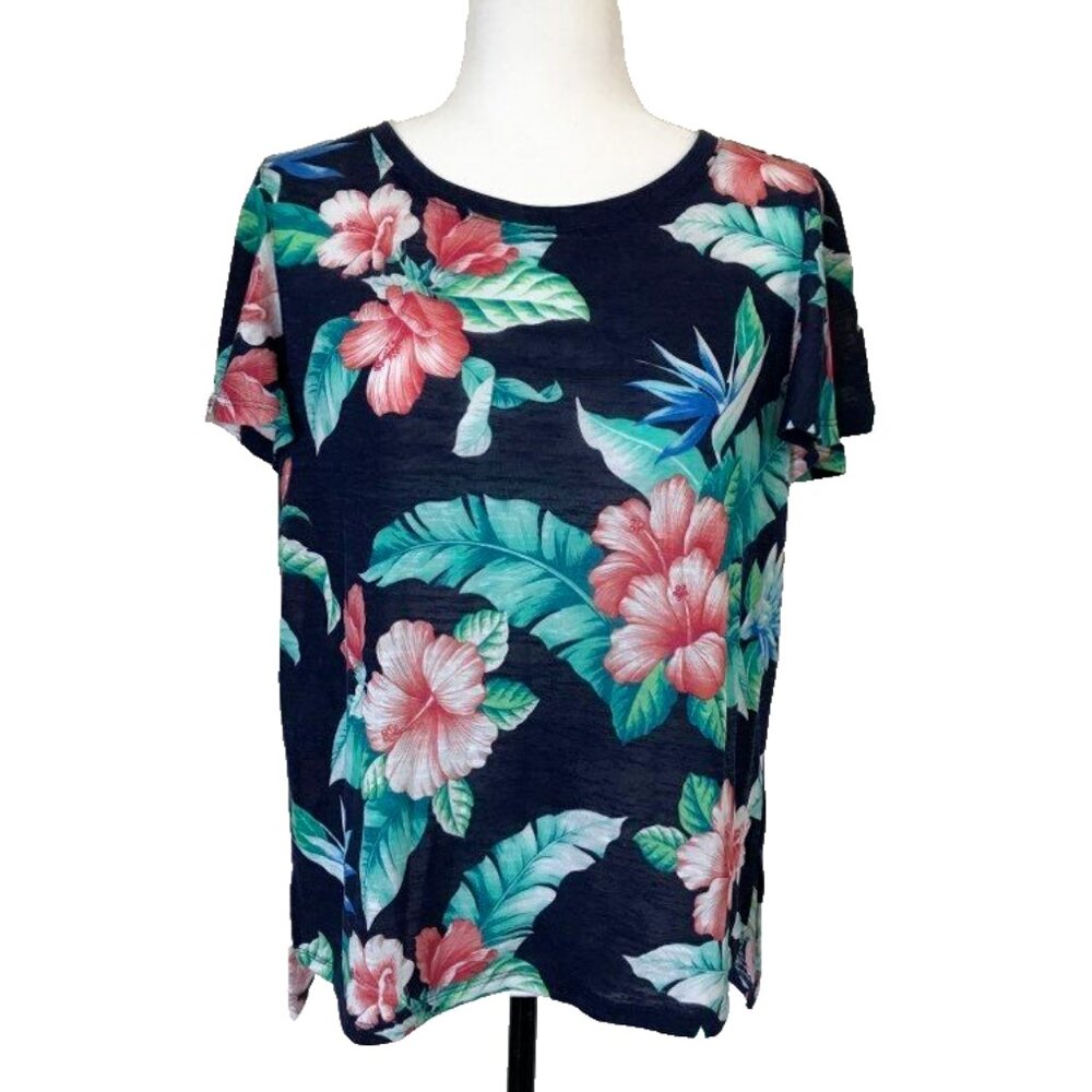 TOMMY BAHAMA Flutter Sleeve Top Blouse Womens Size Small Tropical Floral Modal
